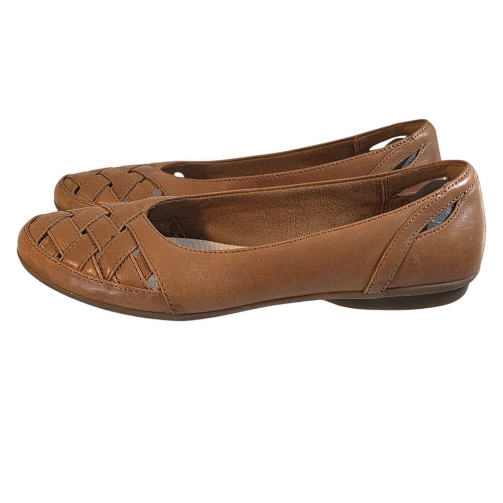 Collection By Clarks Womens Brown Leather Slip on Basket Weave Comfort Size 8.5M